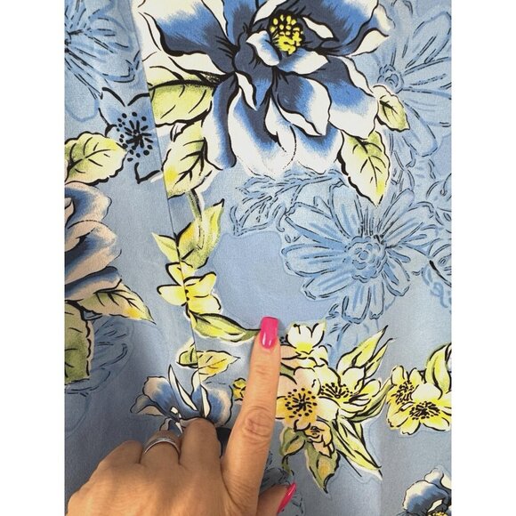 Metro Style Blue Silk Floral Maxi Dress 14 Elegant Fitted Summer Garden Cottage - Picture 9 of 14